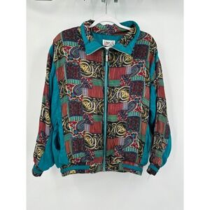 Janeve Womens  Vintage Paisley Silk‎ Bomber Jacket Size M Colorful Maximialist